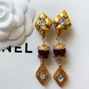 chanel vintage red gripoix earrings